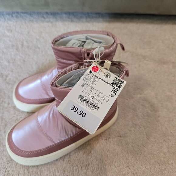NWT Zara Kids Quilted Boot shoes - Size - 9 US, 25 EU, 8 UK - Pink - Picture 1 of 7